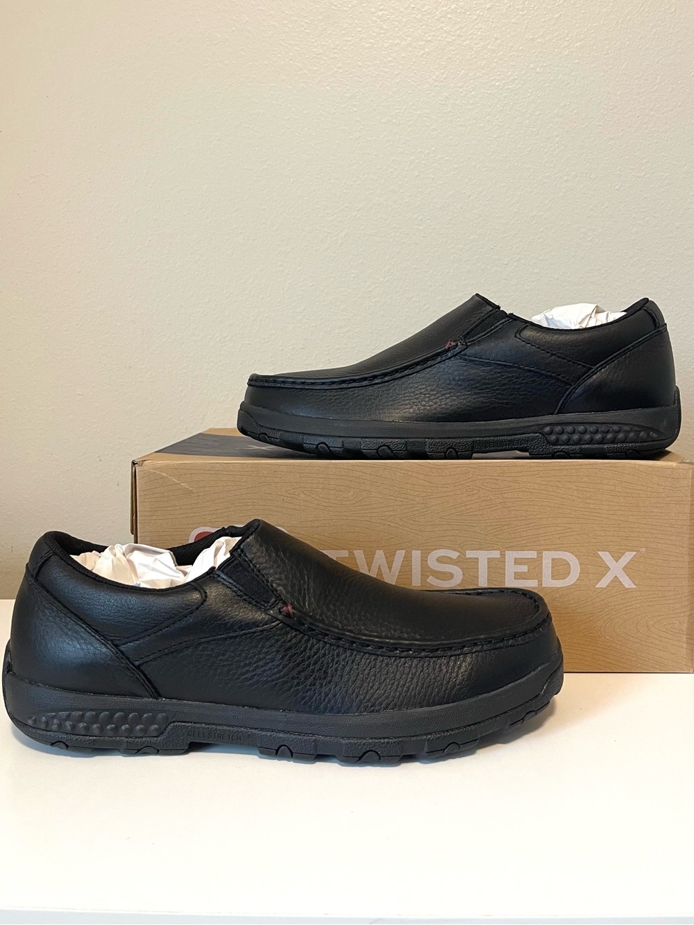 NWB Twisted X Slip On Driving Mocs - Antique Black Leather Upper - Size 12M